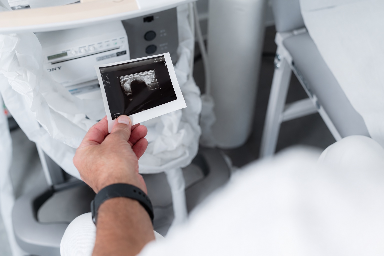 Wydruk obrazu USG trzymany w dłoni w gabinecie Medicovent